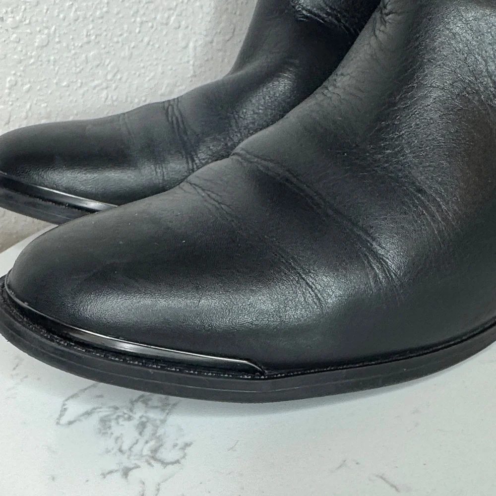 Gianni Bini Black Leather‎ Riding Just Below Knee Boots size 9.5 WIDE CALF